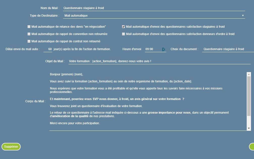 Questionnaire par mail